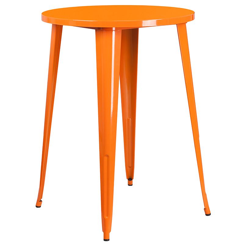 30'' Round Orange Metal Indoor-Outdoor Bar Table Set with 2 Cafe Stools - Flash Furniture