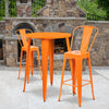 30'' Round Orange Metal Indoor-Outdoor Bar Table Set with 2 Cafe Stools - Flash Furniture