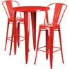 30'' Round Red Metal Indoor-Outdoor Bar Table Set with 2 Cafe Stools - Flash Furniture