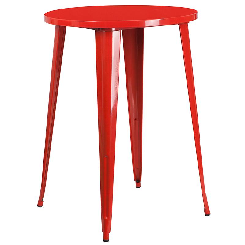 30'' Round Red Metal Indoor-Outdoor Bar Table Set with 2 Cafe Stools - Flash Furniture