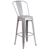 30'' Round Silver Metal Indoor-Outdoor Bar Table Set with 2 Cafe Stools - Flash Furniture