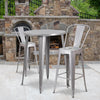 30'' Round Silver Metal Indoor-Outdoor Bar Table Set with 2 Cafe Stools - Flash Furniture