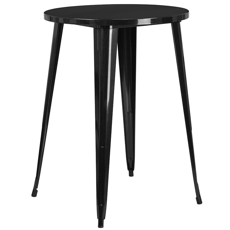 30'' Round Black Metal Indoor-Outdoor Bar Table Set with 4 Cafe Stools - Flash Furniture