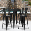 30'' Round Black Metal Indoor-Outdoor Bar Table Set with 4 Cafe Stools - Flash Furniture