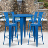 30'' Round Blue Metal Indoor-Outdoor Bar Table Set with 4 Cafe Stools - Flash Furniture