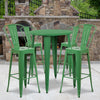 30'' Round Green Metal Indoor-Outdoor Bar Table Set with 4 Cafe Stools - Flash Furniture