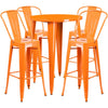 30'' Round Orange Metal Indoor-Outdoor Bar Table Set with 4 Cafe Stools - Flash Furniture