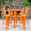 30'' Round Orange Metal Indoor-Outdoor Bar Table Set with 4 Cafe Stools - Flash Furniture