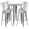 30'' Round Silver Metal Indoor-Outdoor Bar Table Set with 4 Cafe Stools - Flash Furniture