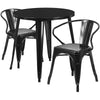 30'' Round Black Metal Indoor-Outdoor Table Set with 2 Arm Chairs - Flash Furniture