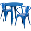 30'' Round Blue Metal Indoor-Outdoor Table Set with 2 Arm Chairs - Flash Furniture