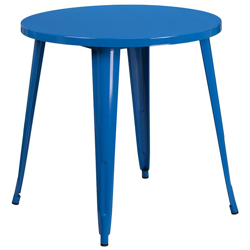 30'' Round Blue Metal Indoor-Outdoor Table Set with 2 Arm Chairs - Flash Furniture