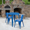 30'' Round Blue Metal Indoor-Outdoor Table Set with 2 Arm Chairs - Flash Furniture