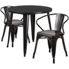 30'' Round Black-Antique Gold Metal Indoor-Outdoor Table Set with 2 Arm Chairs - Flash Furniture