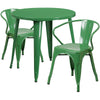 30'' Round Green Metal Indoor-Outdoor Table Set with 2 Arm Chairs - Flash Furniture