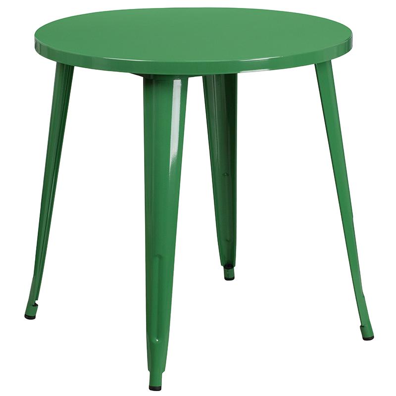 30'' Round Green Metal Indoor-Outdoor Table Set with 2 Arm Chairs - Flash Furniture