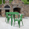 30'' Round Green Metal Indoor-Outdoor Table Set with 2 Arm Chairs - Flash Furniture