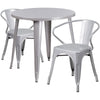 30'' Round Silver Metal Indoor-Outdoor Table Set with 2 Arm Chairs - Flash Furniture