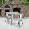 30'' Round Silver Metal Indoor-Outdoor Table Set with 2 Arm Chairs - Flash Furniture