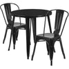 30'' Round Black Metal Indoor-Outdoor Table Set with 2 Cafe Chairs - Flash Furniture