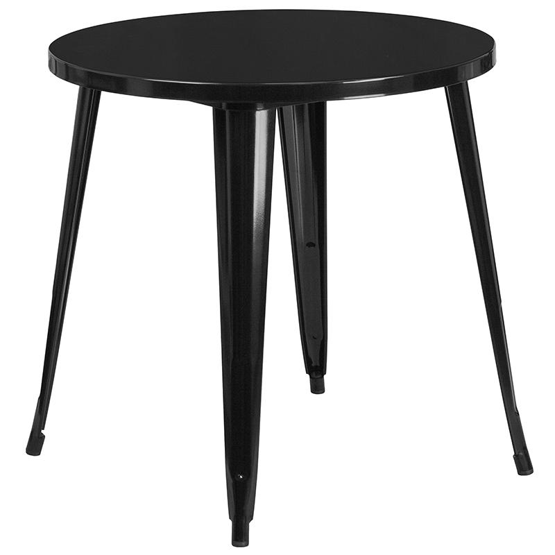 30'' Round Black Metal Indoor-Outdoor Table Set with 2 Cafe Chairs - Flash Furniture