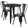 30'' Round Black-Antique Gold Metal Indoor-Outdoor Table Set with 2 Cafe Chairs - Flash Furniture