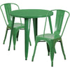 30'' Round Green Metal Indoor-Outdoor Table Set with 2 Cafe Chairs - Flash Furniture