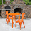 30'' Round Orange Metal Indoor-Outdoor Table Set with 2 Cafe Chairs - Flash Furniture