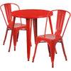 30'' Round Red Metal Indoor-Outdoor Table Set with 2 Cafe Chairs - Flash Furniture