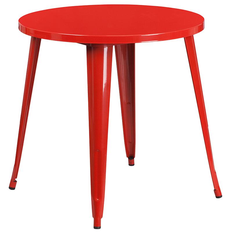 30'' Round Red Metal Indoor-Outdoor Table Set with 2 Cafe Chairs - Flash Furniture