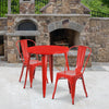 30'' Round Red Metal Indoor-Outdoor Table Set with 2 Cafe Chairs - Flash Furniture