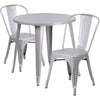 30'' Round Silver Metal Indoor-Outdoor Table Set with 2 Cafe Chairs - Flash Furniture