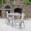 30'' Round Silver Metal Indoor-Outdoor Table Set with 2 Cafe Chairs - Flash Furniture