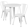 30'' Round White Metal Indoor-Outdoor Table Set with 2 Cafe Chairs - Flash Furniture