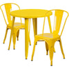 30'' Round Yellow Metal Indoor-Outdoor Table Set with 2 Cafe Chairs - Flash Furniture