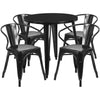 30'' Round Black Metal Indoor-Outdoor Table Set with 4 Arm Chairs - Flash Furniture