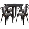 30'' Round Black-Antique Gold Metal Indoor-Outdoor Table Set with 4 Arm Chairs - Flash Furniture