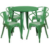 30'' Round Green Metal Indoor-Outdoor Table Set with 4 Arm Chairs - Flash Furniture