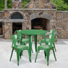 30'' Round Green Metal Indoor-Outdoor Table Set with 4 Arm Chairs - Flash Furniture