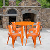 30'' Round Orange Metal Indoor-Outdoor Table Set with 4 Arm Chairs - Flash Furniture
