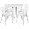 30'' Round White Metal Indoor-Outdoor Table Set with 4 Arm Chairs - Flash Furniture