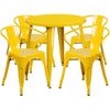 30'' Round Yellow Metal Indoor-Outdoor Table Set with 4 Arm Chairs - Flash Furniture