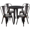 30'' Round Black-Antique Gold Metal Indoor-Outdoor Table Set with 4 Cafe Chairs - Flash Furniture