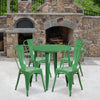 30'' Round Green Metal Indoor-Outdoor Table Set with 4 Cafe Chairs - Flash Furniture