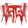 30'' Round Red Metal Indoor-Outdoor Table Set with 4 Cafe Chairs - Flash Furniture