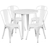 30'' Round White Metal Indoor-Outdoor Table Set with 4 Cafe Chairs - Flash Furniture