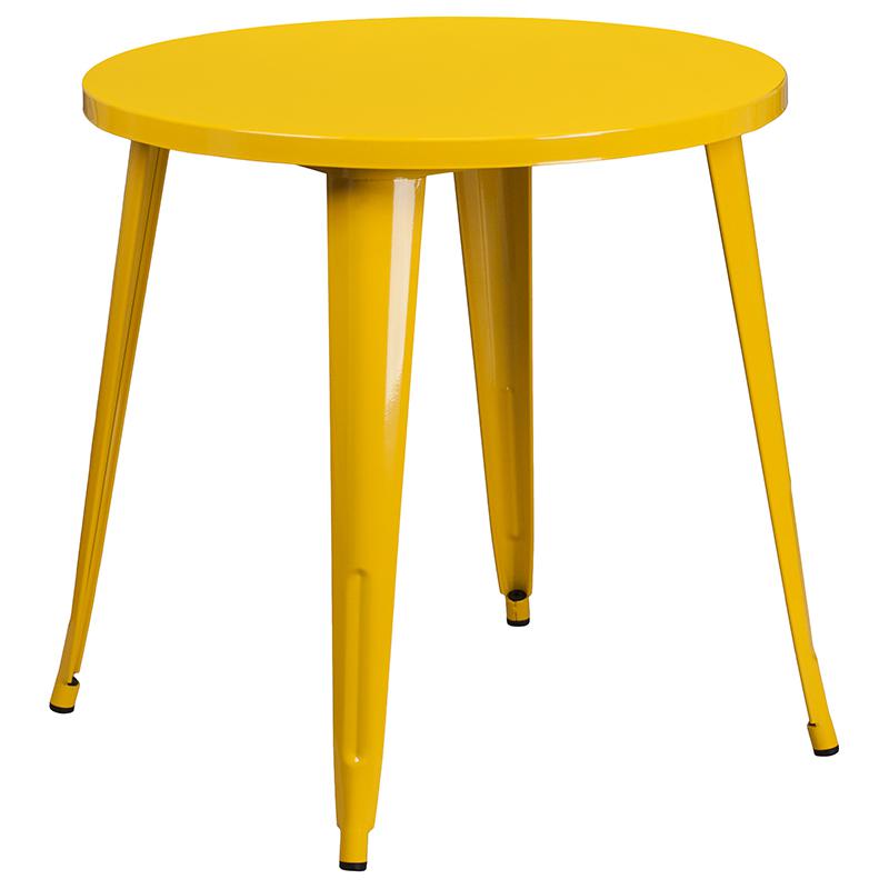 30'' Round Yellow Metal Indoor-Outdoor Table Set with 4 Cafe Chairs - Flash Furniture