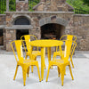 30'' Round Yellow Metal Indoor-Outdoor Table Set with 4 Cafe Chairs - Flash Furniture