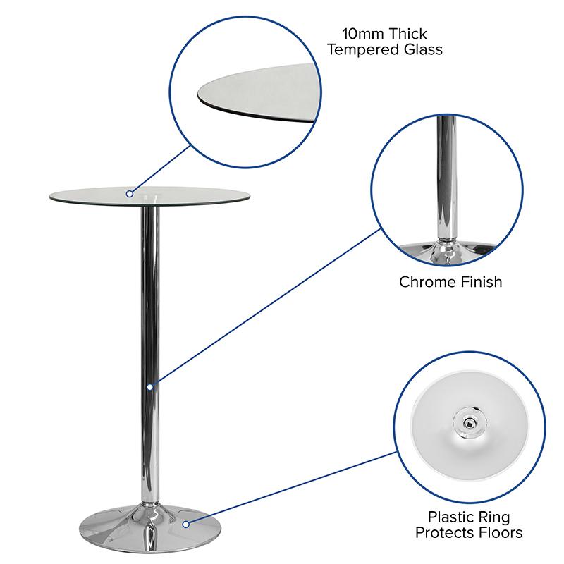 23.5'' Round Glass Table with 35.5''H Chrome Base - Flash Furniture