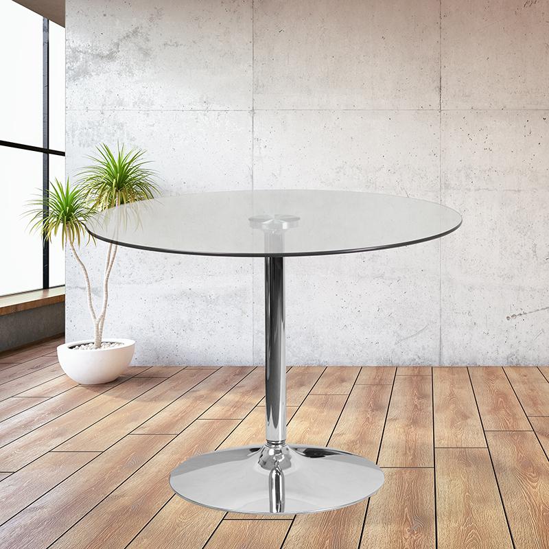 39.25'' Round Glass Table with 29''H Chrome Base - Flash Furniture